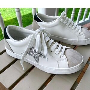 Steve Madden White Sneakers with Silver Glitter Star